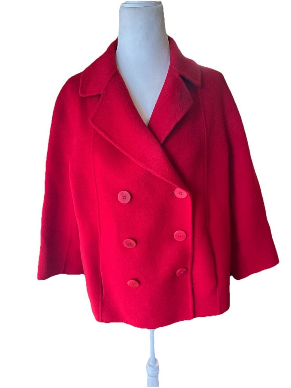 Talbots Wool Blend Red Pea Coat Blazer Vibrant Tailored Design Womens size 8